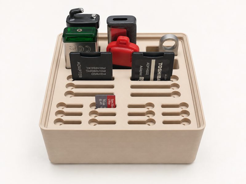 Latte SD kart düzenleyici içinde USB bellekler, SD adaptörleri ve microSD kart; kullanım örneği
